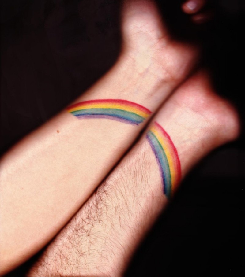 Cute coloured rainbow tattoo on wrist