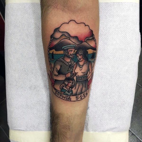 Cute multicolored nautical tattoo on arm
