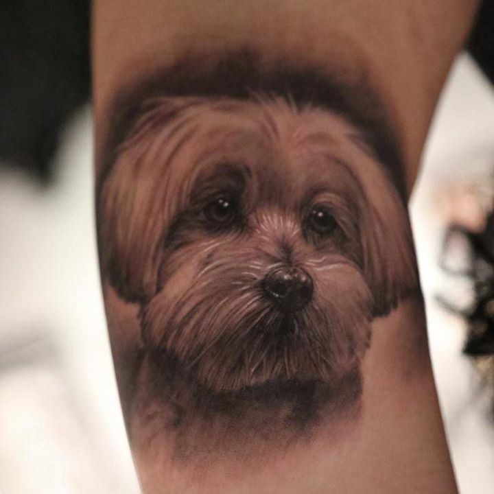 Cute realistic portrait of a dog tattoo
