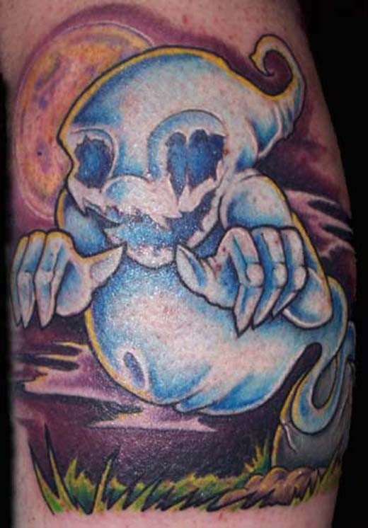 Cute scary ghost tattoo with shadows