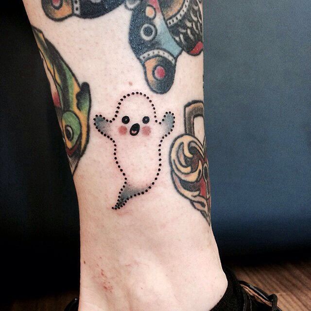 Cute white and gray ghost tattoo