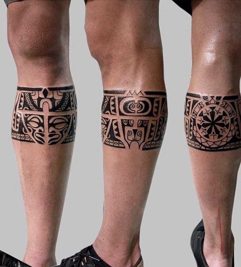Tatuaje en la pierna, estilo azteca estupendo