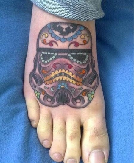 Darth Vader's helm in Mexican style colored original idea foot tattoo