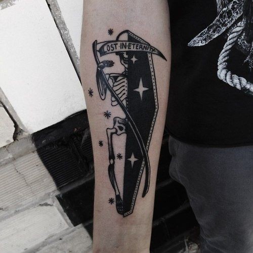 Death and grave black tattoo on arm by sagaidatchni