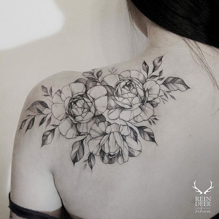 Projetado por tatuagem esculpida estilo Zihwa contorno preto em grandes flores