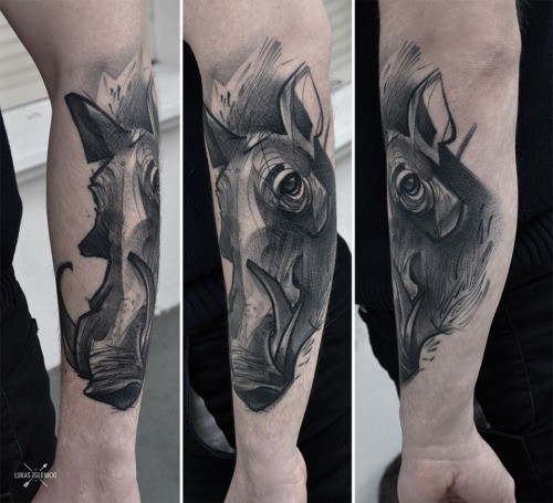 Detailed looking colored arm tattoo of detailed boar