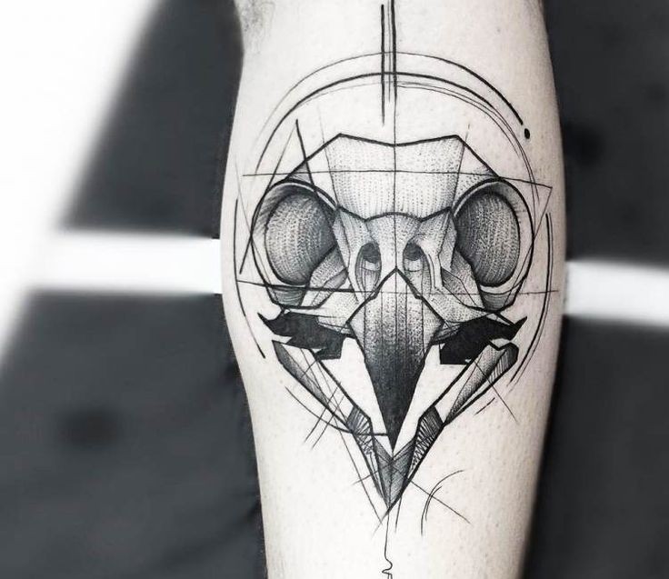 Dot style black ink tattoo of animal skull