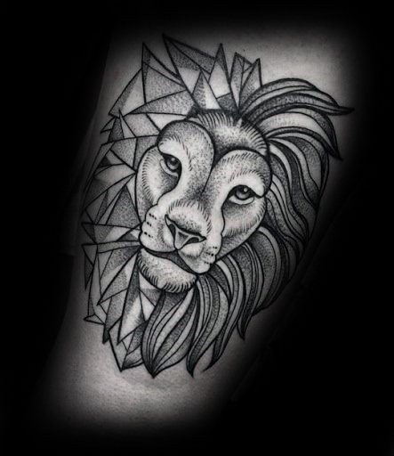 Tatuagem de tinta preta estilo ponto de cabeça de leão simples