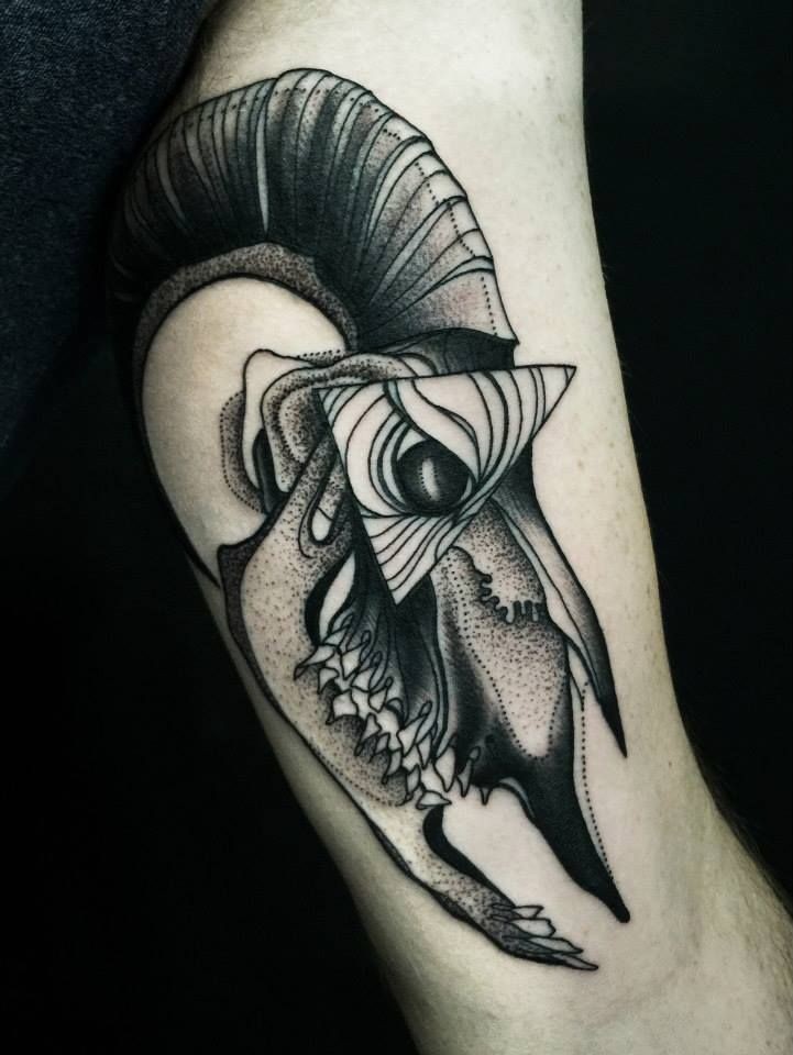 Estilo Dotwork impresionante pintado por Michele Zingales tatuaje de calavera animal