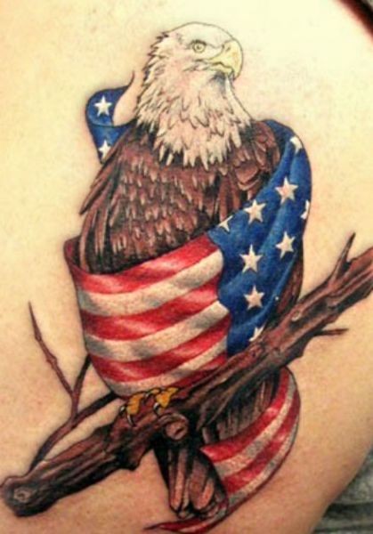 Eagle wrapped in usa flag patriotic tattoo