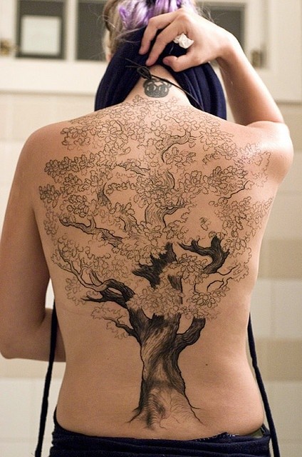 Elegant great tree tattoo on back