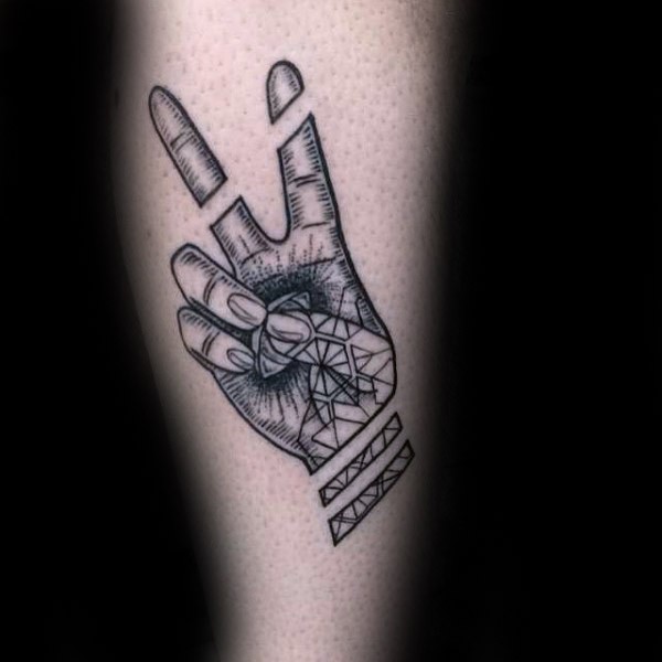 Engraving style black ink arm tattoo of human symbol