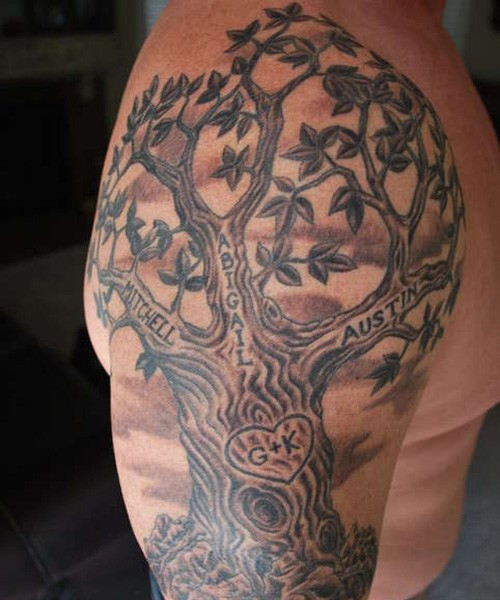 Family tree tattoo on shoulder