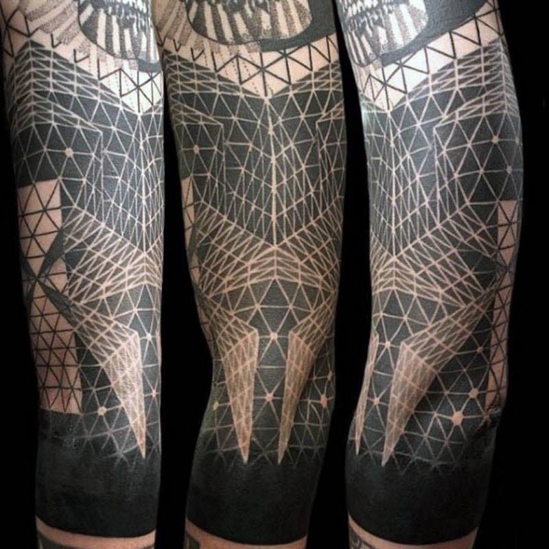 Fantastic geometrical style black and white ornaments tattoo on sleeve