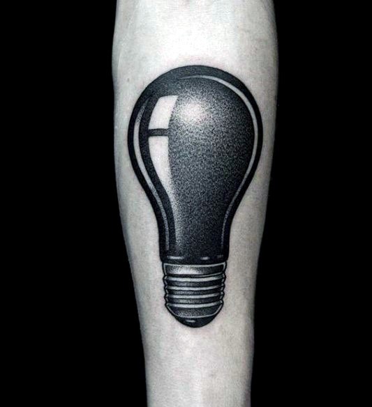 Fantastic illustrative style colored forearm tattoo of bulb