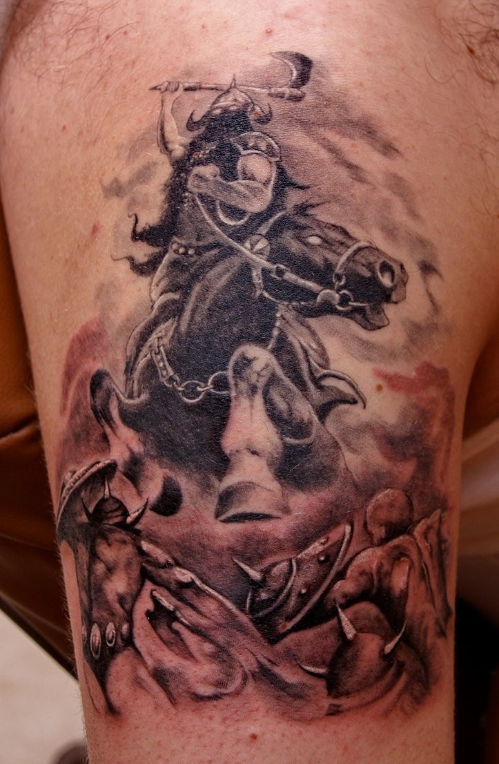 Fearsome warrior on horseback tattoo by fiesta