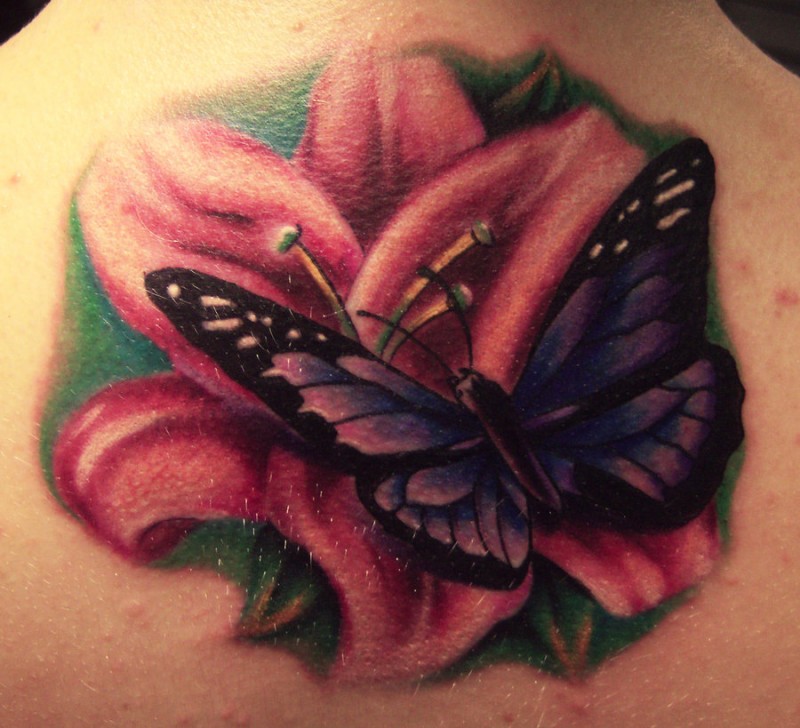 Flower and butterfly tattoo by hatefulss