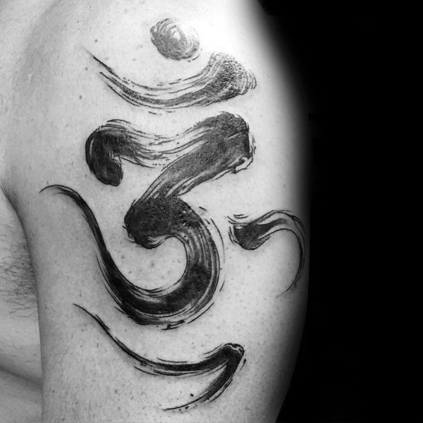 Fog like black ink shoulder tattoo of Asian symbol