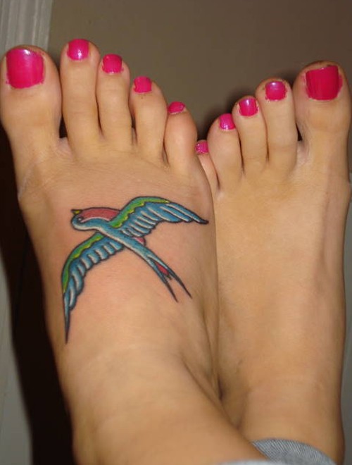 Foot sparrow tattoo for girls