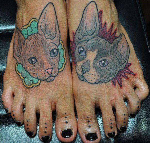 Para meninas estilo colorido pés tatuagem de vários gatos
