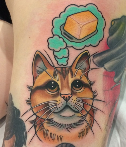 Para meninas estilo tatuagem colorida de gato com manteiga