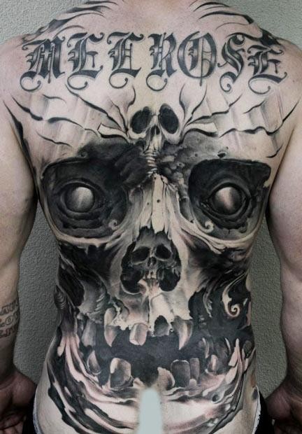 Frightening skull tattoo by Matt Jordan