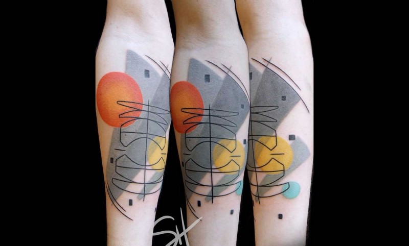 Funny colored illustrative style forearm tattoo