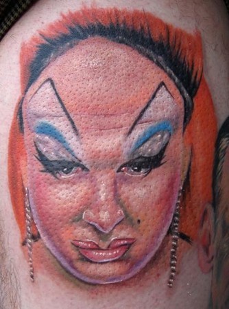 Funny looking colored ugly woman face tattoo
