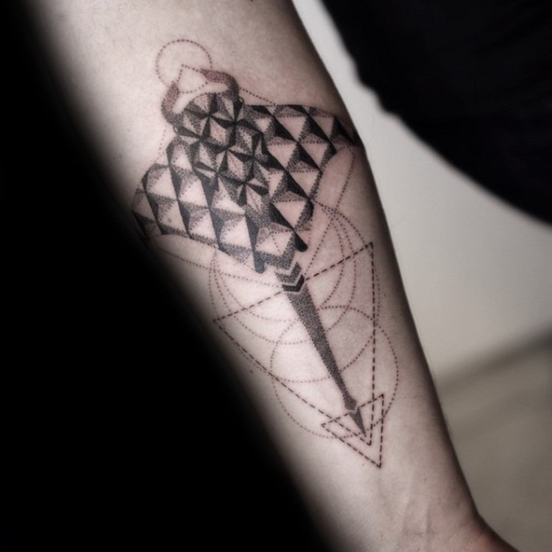 Geometrical style black ink forearm tattoo