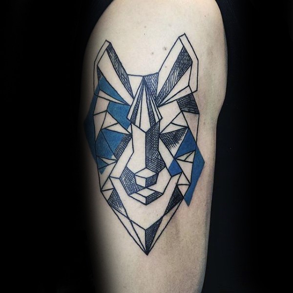 Geometrical style colored shoulder tattoo of animal face