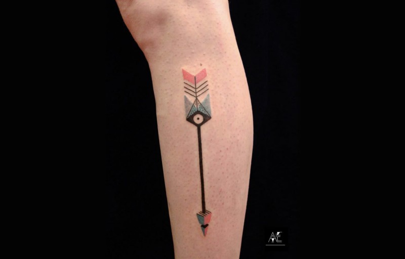 Geometrical style colored tattoo of breathtaking arrow