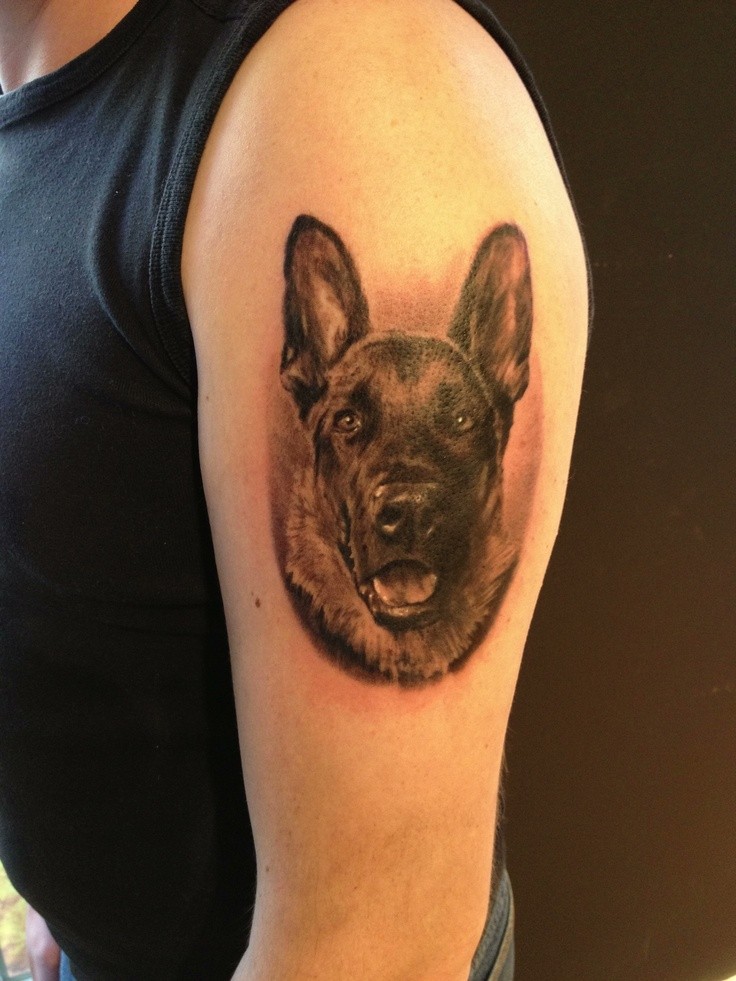 German shepherd tattoo on hand