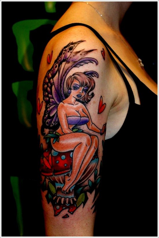 Gorgeous colors and neo traditional design fairy tattoo