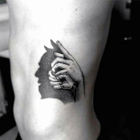 Gorgeous designed 3D like shadow play tattoo on side