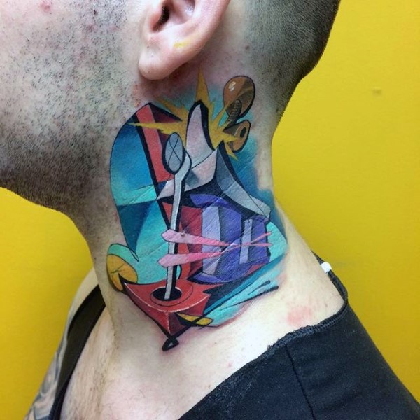 Graffiti style colored neck tattoo of anchor