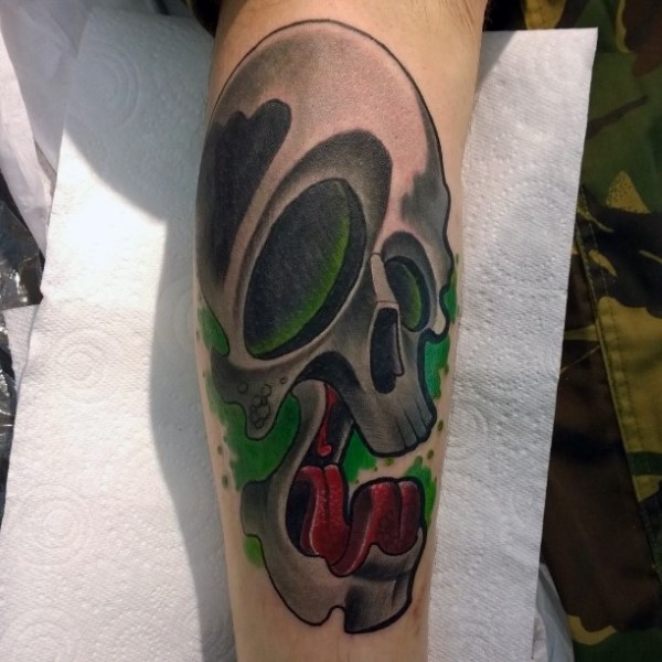 Graffiti style colored tattoo of funny skull