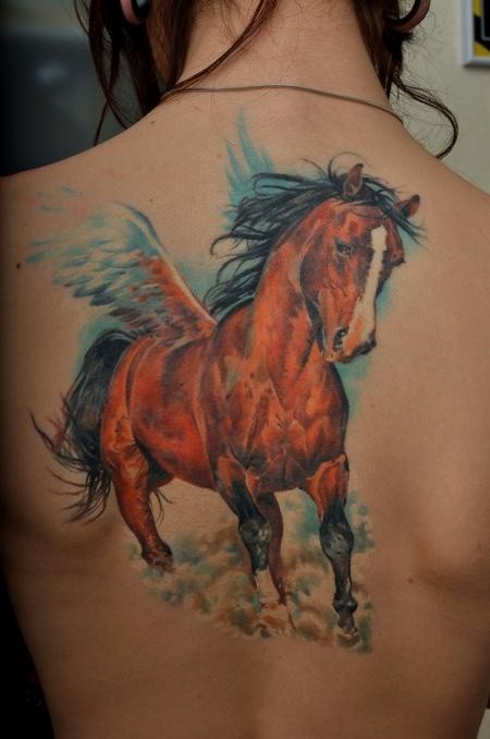 Great beautiful pegasus tattoo on back
