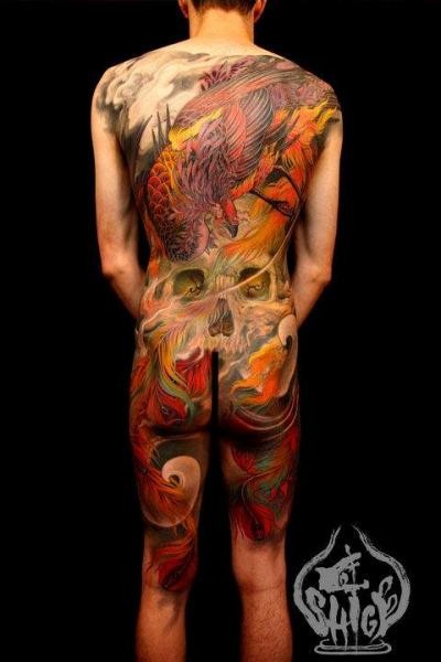 Tatuaggio impressionante su tutto corpo in stile asiatico by Shige