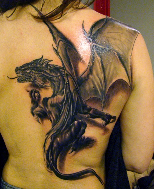 Great dragon tattoo on back
