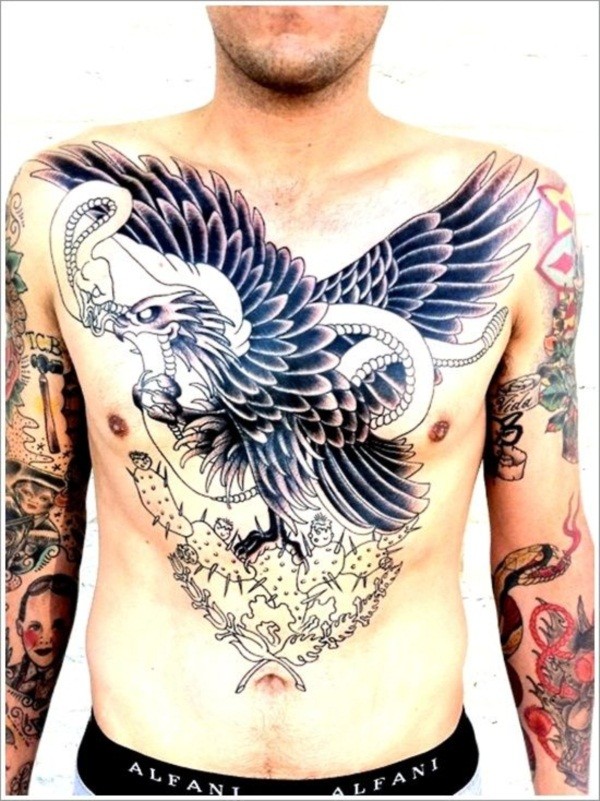 Great eagle grasping a snake chest tattoo for men