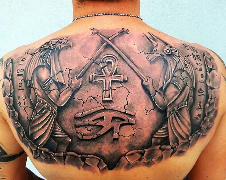 Great tattoo in egyptian style on back