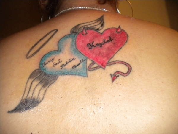 cuore angelo e cuore diavolo tatuaggio