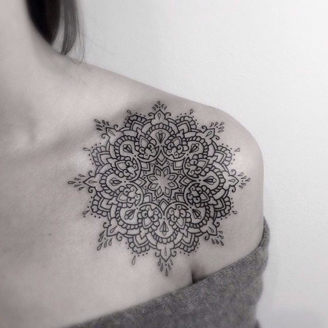 Hinduism special super detailed flower neat design tattoo on shoulder