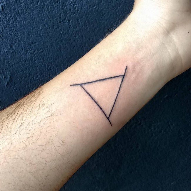 Homemade like black ink interesting triangle shaped symbol tattoo on wrist