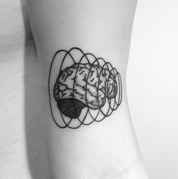 Human brain in spiral vortex tattoo