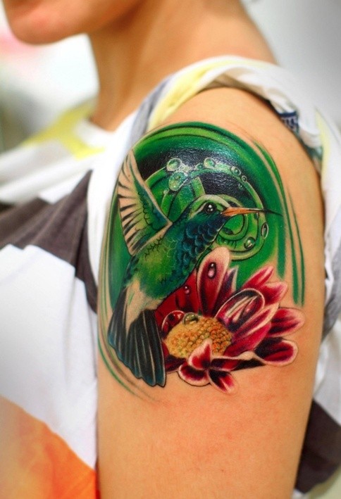 Cute and colourful hummingbird tattoo for girls