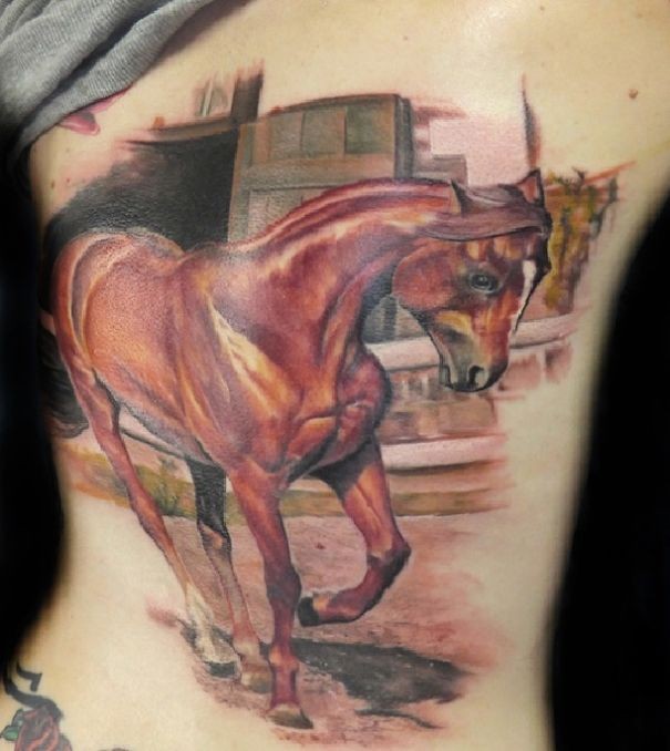 Illustrativstil farbiger Rücke Tattoo des feinen Pferdes