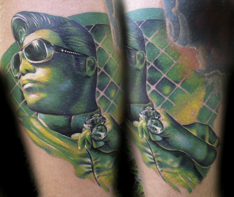 Illustrative style colored Elvis with diamonds tattoo