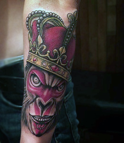 Illustrative style colored forearm tattoo of monkey king