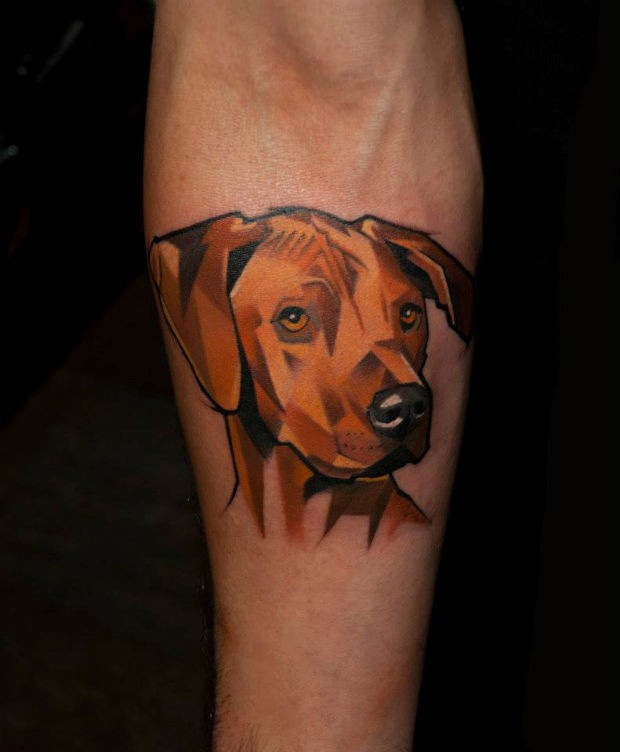 Illustrativer Stil farbiges Unterarm Tattoo mit Hund